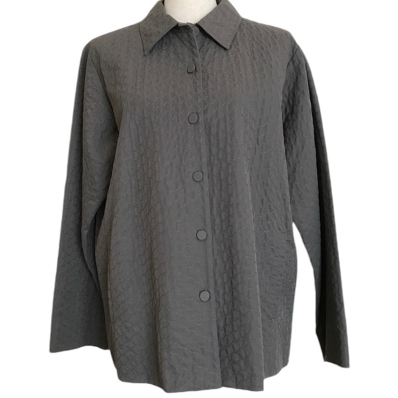 Eileen Fisher Coat Stitched Circle Button Down Quilted Jacket Size Medium - Picture 1 of 7